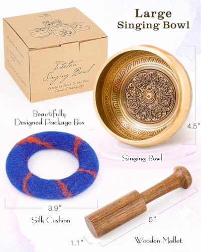 Hihealer Singing Bowl, Authentic Tibetan Sound Bowl for Yoga - color: Blue(om)