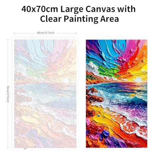 ARTGOTO Large Paint by Numbers for Adults Rainbow Ocean Sunset | 15.7x27.5inch/40x70cm Paint by Number Kit on Canvas, Colorful Beach Wave Acrylic Painting Set with Brushes, No Frame - color: PBN056
