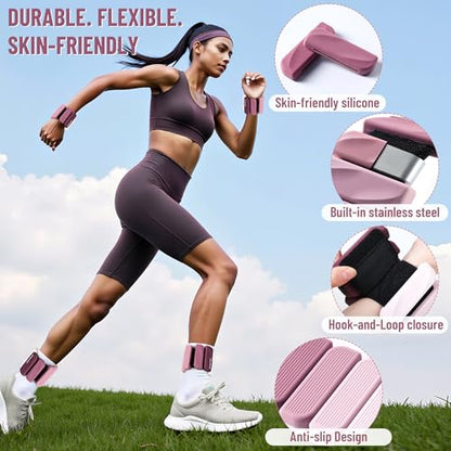Ankle Wrist Weights for Women 2lbs/4lbs Pairs Adjustable Silicone Weights - color: Gradient Rose Mauve, size: 2 lbs Pair (1 lb Each)