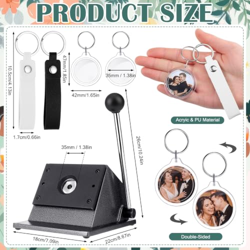61 Pcs Button Keychain Photo Cutter Photo Booth Keychain Station DIY Kit Bulk 1in/25mm Button Paper Cutter 30 Double Sided Acrylic Frame Keyring 30 PU Leather Keychains for Wedding Party Gift
