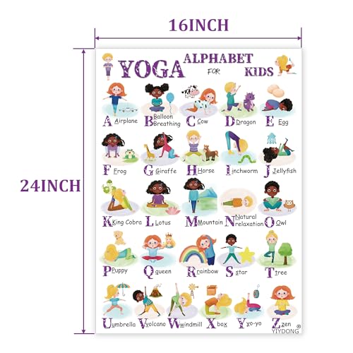 Alphabet Yoga Poster for Kids - 2 Yoga ABCs Meditation Mindfulness Poster for Beginners, Mindful Sensory Play Activities, Exercise Flashcards, Self Regulation Classroom Therapy Suppliesv Autism Special Needs (Purple) - color: Purple