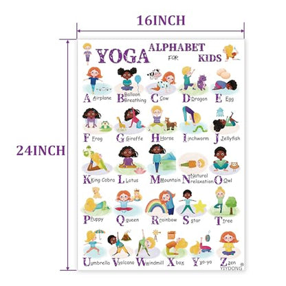 Alphabet Yoga Poster for Kids - 2 Yoga ABCs Meditation Mindfulness Poster for Beginners, Mindful Sensory Play Activities, Exercise Flashcards, Self Regulation Classroom Therapy Suppliesv Autism Special Needs (Purple) - color: Purple