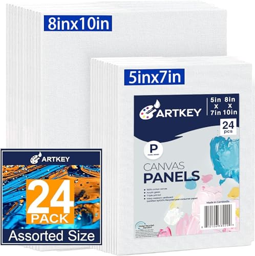 Canvas Panels 24-Pack 5x7, 8x10 Inch, 10 oz Primed 100% Cotton Paint Canvases for Painting, White Blank Flat Canvas Boards for Acrylics Oil Watercolor Tempera Paint - size: 5"x7", 8x10", style: 24-Pack