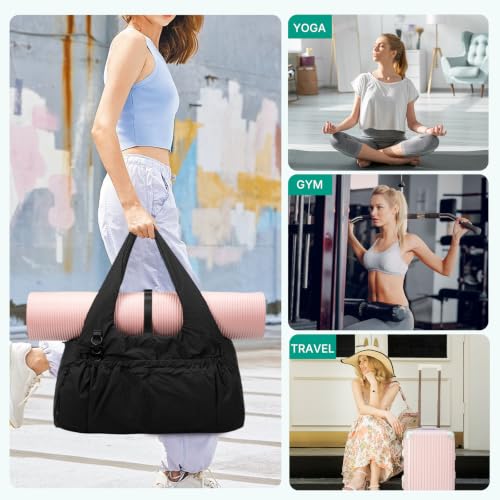 Yoga Mat Bag Yoga Bag for Women with Mat Holder Large Sport Gym Bag with Adjustable Yoga Mat Strap Shoes Compartment - color: Black