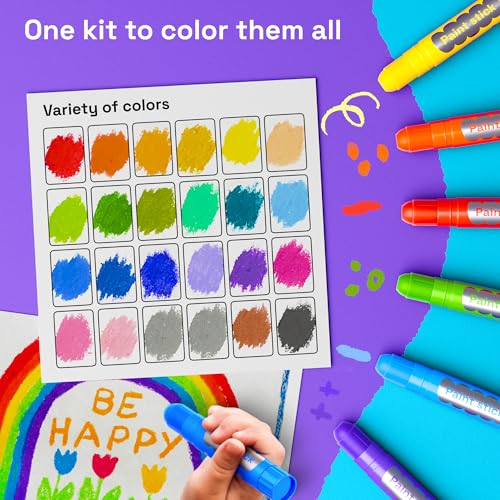 ARTISTRO 100% Washable Tempera Paint Sticks for Kids - 24 Non-toxic Paint Markers for Kids - Color Sticks with Twist Design, Coloring Pages Included - color: 24 Colors