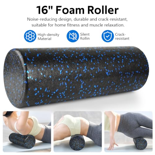 7 in1 Foam Roller Set for Deep Tissue Muscle Massager - Back Roller - color: Black Blue