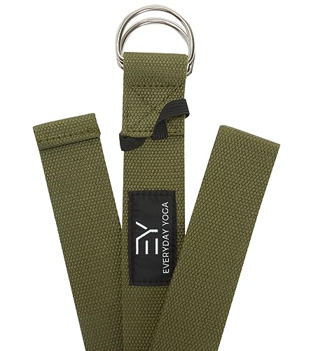 Everyday Yoga Strap with Metal D-Ring Athletic Stretching, 6ft/8ft/10ft | Durable Stretching Strap, Flexibility Training, Exercise & Fitness For Yoga, Pilates, Physical Therapy, Gym, Unisex-Adult - color: Dark Olive, size: 8 Foot