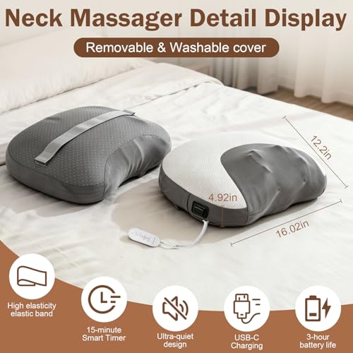 Futurebatt Neck Massager Pillow with Active Cervical Stretching, 3D Rolling Shiatsu Massage & Heat, Neck and Shoulder Massager for Desk Workers, Cervical Relief Pillow for Home and Office