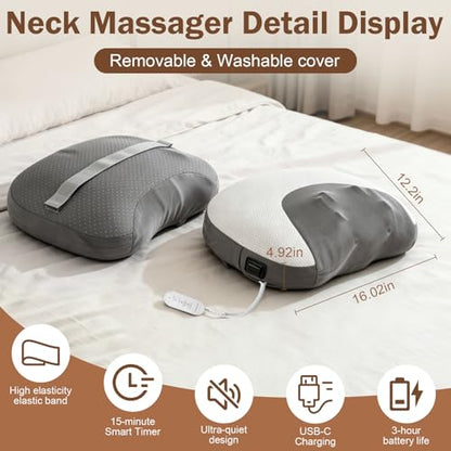 Futurebatt Neck Massager Pillow with Active Cervical Stretching, 3D Rolling Shiatsu Massage & Heat, Neck and Shoulder Massager for Desk Workers, Cervical Relief Pillow for Home and Office