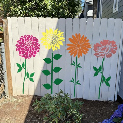 Large Flower Stencils for Walls 14inch Floral Stencils for Wood Fence | Reusable Rose Hibiscus Daisy Sunflower Stencil for Painting on Furniture Fabrics DIY Decor - style: Flowers