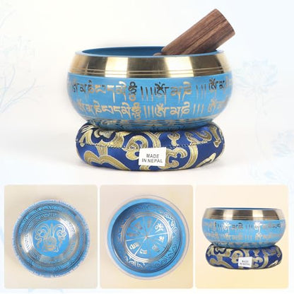 Kmise Tibetan Singing Bowls Set- Handmade in Nepal Meditation Sound Bowls for Yoga, Meditation, Mindfulness, Healing and Chakra Balancing, Stress Relief (5', Blue) - color: 5inch Blue