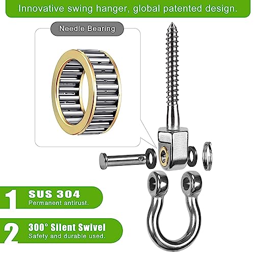 BeneLabel Heavy Duty Swing Hangers with Bearings - Set of 4 Stainless Steel 304 Screw Brackets for Hanging Chairs, Swings, Hammocks, Punching Bag - Indoor & Outdoor Use - 1500LB Capacity | Climbing Frame Wooden Beam,Stainless Steel,Ball Bearing,Hanging Ch