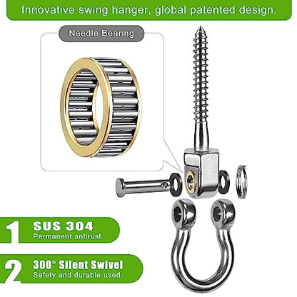 BeneLabel Heavy Duty Swing Hangers with Bearings - Set of 6 Stainless Steel 304 Screw Brackets for Hanging Chairs, Swings, Hammocks, Punching Bag - Indoor & Outdoor Use - 1500LB Capacity | Climbing Frame Wooden Beam,Stainless Steel,Ball Bearing,Hanging Ch