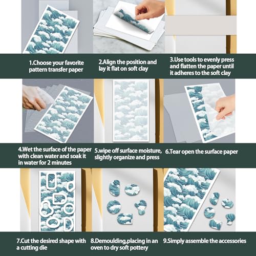OLYCRAFT Ocean Pattern Clay Transfer Paper 4 Design 24 Pcs Transfer Paper for Polymer Waves Polymer Clay Transfer Sheets Summer Theme Small Transfer Paper for Clay Earrings Jewelry Making - style: Ocean