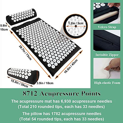 XiaoMaGe 28.7" Acupressure Mat and Pillow Set with Carry Bag (Black) - color: Black
