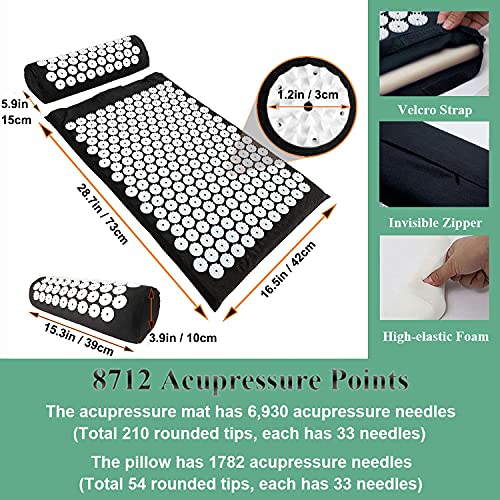 XiaoMaGe 28.7" Acupressure Mat and Pillow Set with Carry Bag (Black) - color: Black
