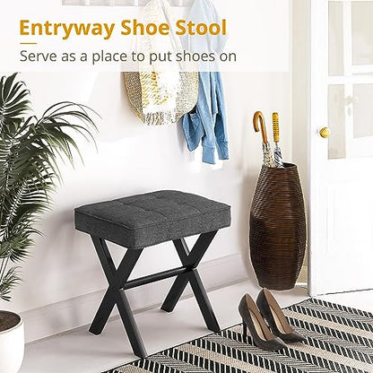 LUE BONA Vanity Stool, Square Linen Makeup Stool with Metal X Legs, Small Ottoman Stool Chair for Vanity, Modern Padded Vanity Seat Foot Rest Stool for Makeup Room, Living Room, Bathroom, Carbon Gray - color: Carbon Gray