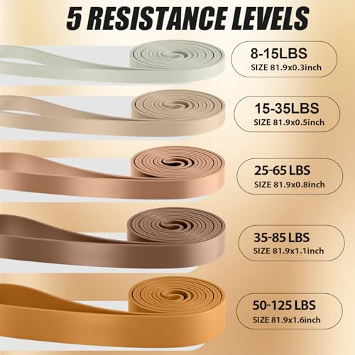 WHATAFIT Resistance Bands, 5 Level Pull Up Assistance Bands for Working Out - color: 2.3-56.7kg(5-125파운드) 커피+그립