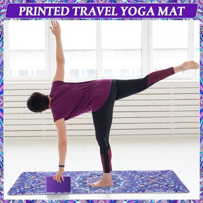 Tinideya 3 Pcs Yoga Mat and Blocks Set 6mm Non Slip Strap - color: Purple