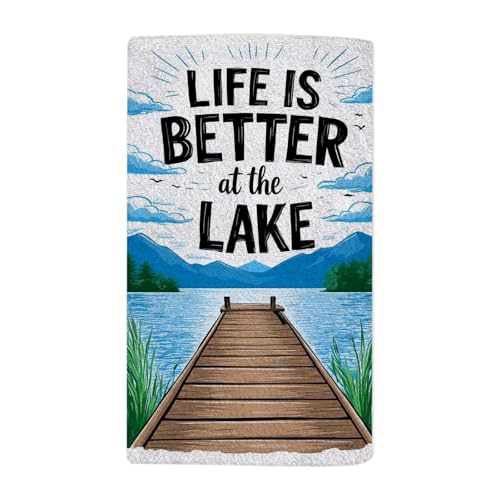 Life is Better at The Lake Towel 15X30 Inch for Face/Body/Hair/Hand Vintage Style Rustic Decor for Spa Gym Yoga Swim Bathroom Kitchen Hotel - color: Life is Better at the Lake