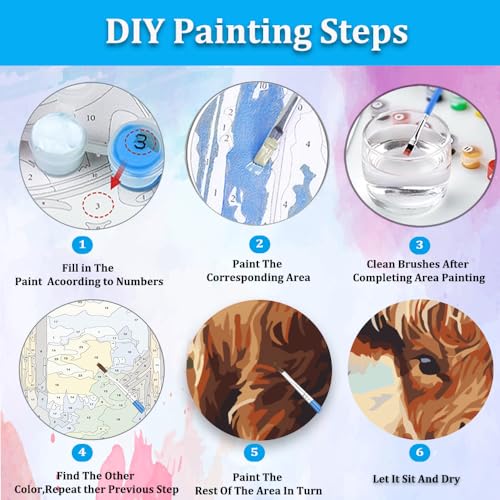 Artunion Framed Paint by Numbers Kit for Adults Beginners & Kids Ages 8-12,Highland Cow Paint by Number with Frame,Cow Animal Paint by Numbers Kit on Canvas 10 * 10 Inch Without Easel - color: ZXT-324-F