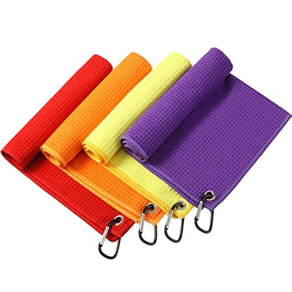 Remagr 4 Pack Golf Towel Microfiber - color: Red, Orange, Yellow, Purple