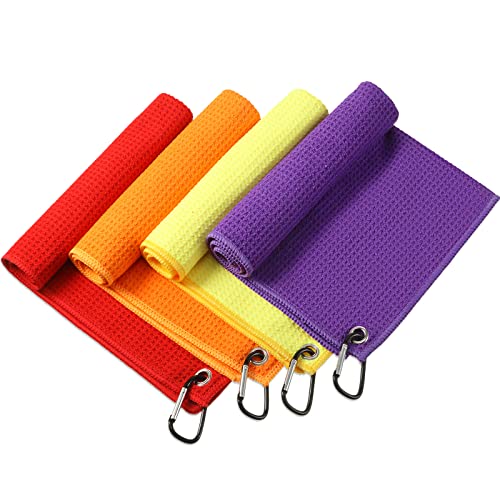 Remagr 4 Pack Golf Towel Microfiber - color: Red, Orange, Yellow, Purple