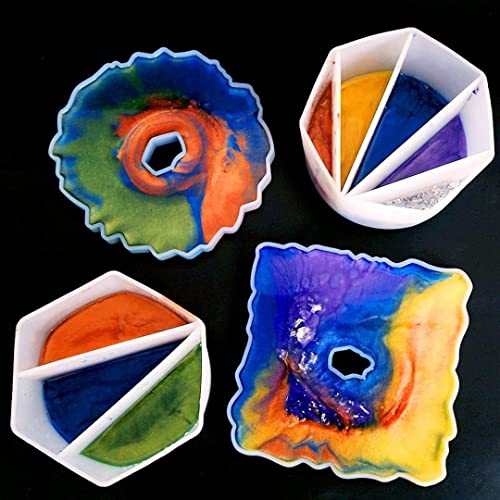 4 Pack Split Cups for Paint Pouring + 2 Pcs Stir Stick, Silicone Paint Pour Cup Resin with 2-5 Channels Dividers Pouring Painting Tools for DIY Making Accessories Fluid Art Drawing (2/3/4/5 Channels)