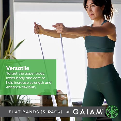 Gaiam Restore Flat Resistance Band Kit, 3-Pack | Flat Loop Bands | Stretching, Physical Therapy & Full-Body Resistance Training | Light, Medium & Heavy Resistance