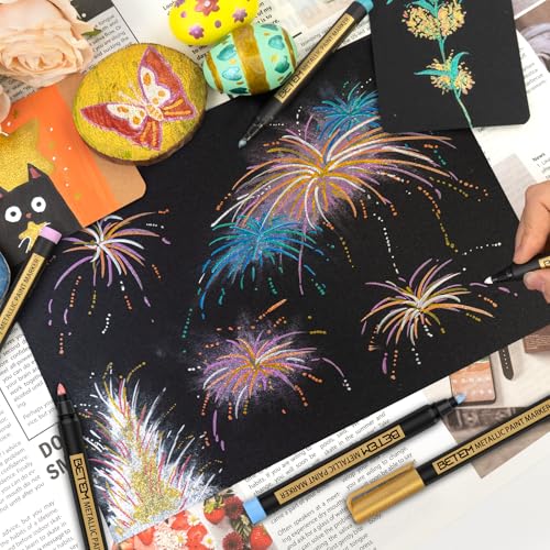 Betem Metallic Paint Markers, 10 Colors Acrylic Metallic Markers for Black Paper, 2mm Medium Tip Glitter Pens Scrapbooking Supplies, Teacher Appreciation Gift, Rock, Photo Albums, Card Making Kit - color: metallic10