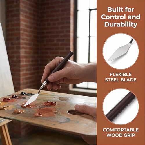 Palette Knife7pcs, Stainless Steel Painting Knives with Wooden Handles | for Acrylic Oil & Gouache Painting, Mixing, Spreading, Scraping & Texture Art Tools for Beginners and Artists - color: Brown-7pcs