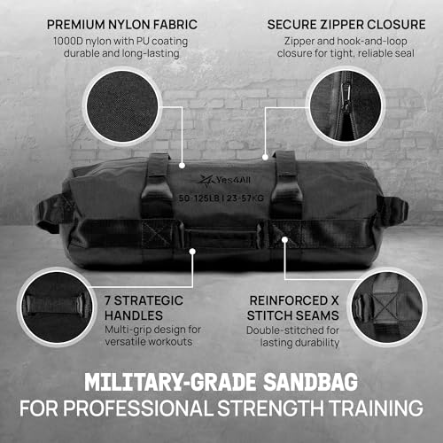 Yes4All Sandbags for Working Out, Adjustable Sand Bags for Weight Training with Handles, Multiple Colors & Sizes 5-200lbs - color: G. Black - L (50 -125 Lbs) - Upgraded