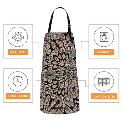 Apron with Pockets, 32x28 inch, for Women Men, Beige Embossed | Abstract Flower Texture Waterproof Adjustable Bib Aprons for Kitchen Cooking Baking Painting Gardening - color: Abstract Beige