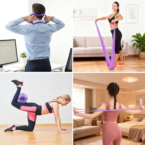 At Home Pilates Kit for Women, Home Workout Pilates Equipment Set with Pilates Ring, Ball, Resistance Band, Resistance Bands, Yoga Strap, Bag, Pilates Essentials Kit for Starter, Beginners - color: Purple