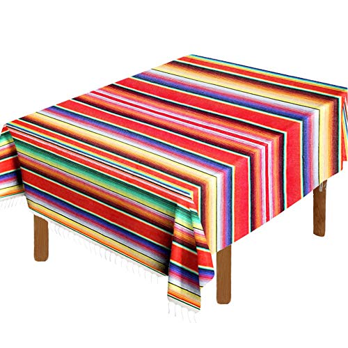 Hxezoc 59 x 84 Inch Mexican Blanket Striped Tablecloth Large Square Fringe Cotton Mexican Serape Tablecloth for Mexican Party Wedding Decorations Outdoor Table Cover (Red) - color: Red, size: 59 x 84 Inch