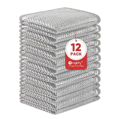 Orighty Dish Cloths for Washing Dishes, 12 Pack Metal Dish Rags, 7"x8" - color: Silver