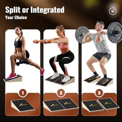 Sportneer Squat Wedge, 1200LB Wooden Heel Elevated Board for Squats | 15°/ 20° Squat Wedge Block, Slant Board for Squats Weightliting Home Gym Squat Wedge Non-Slip - size: 15°