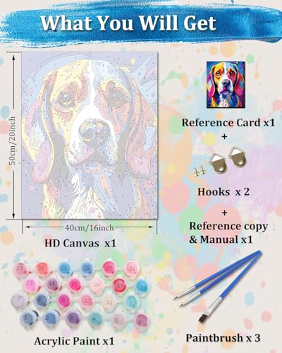 TOCARE Beagle Dog Paint by Numbers Kit for Adults Beginner, Dog Paint by Number Canvas Kit,Acrylic Adults' Paint-by-Number Kits for Dogs Lovers 16x20inch (Without Framed) - color: TC-OPC-364