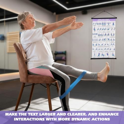 Chair Yoga Wall Chart, Chair Yoga Poster for Seniors & Beginners, Fabric Poster with Hanging Rod & Rope, Office ChairYoga Workout Posters Prints Wall Art Picture for Bedroom Decor