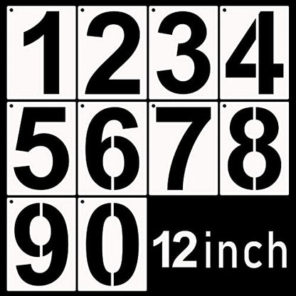 DXCYZ 12 Inch Large Number Stencils Kit 0-9 Address Number Stencil, 10PCS Reusable Plastic Painting Number Templates for Mailbox Signs, Door, Cars, Trucks, Home, Business, Window - size: 12 Inch