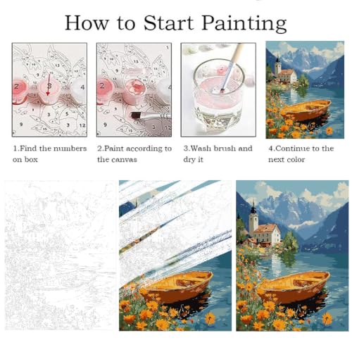 ZRIZQ Paint by Numbers Kit for Adults Beginner,Lake,16x20 | Full set with rich paints,wooden brushes,rolled canvas.Calming activity.Beginner friendly.Just open and paint. - color: 16"X20"Rolled Canvas-Landscape 17