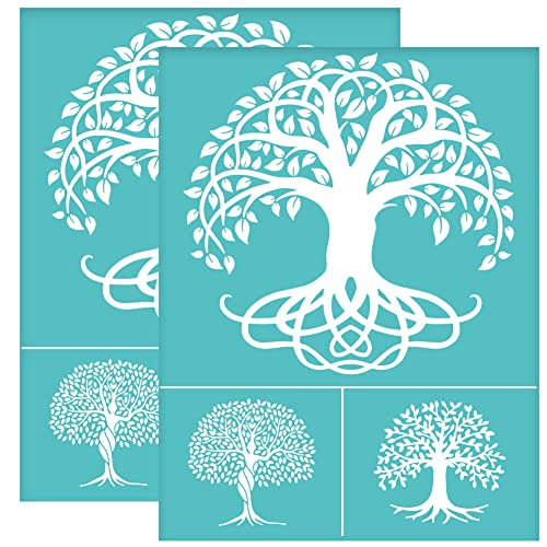 OLYCRAFT 2pcs 8.6x11 inch Tree of Life Silk Screen Printing Stencils Self-Adhesive Silk Screen Stencils Tree Screen Printing Stencils Reusable Mesh Transfers for Painting on Wood T-Shirts Bags - color: Tree of Life