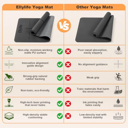 Yoga Mat - Non Slip Natural Rubber Yoga Mat, Alignment Lines, Ultimate Grip | Anti-Tear, Durable & Thick 5mm, Skin-Friendly with Free Carry Strap, Bag, for Yoga, Pilates Fitness and Floor Exercises - color: Gray