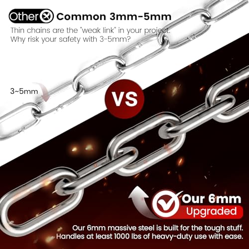 sprookber 45" Hanging Swing Chain,1000 lb Capacity,6 mm 304 Stainless Steel - color: Silver, size: 2 PACK 45inch
