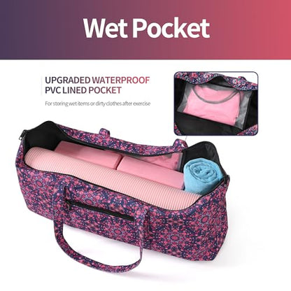 Boulder Bee | Yoga Mat Bag | Large Yoga Mat Carrier with Wet Pocket | Yoga Gifts | Gym Tote Bag for Women - color: Tote-Navy