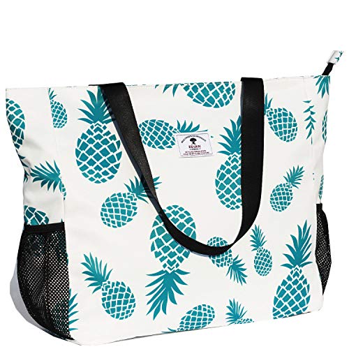 ESVAN LARGE BEACH BAG Water Resistant Lightweight 20 inch Women Oversize Tote Bag for Gym Beach Travel Pool Yoga Nurse - color: Pineapple