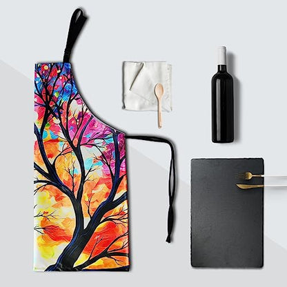 Artist Painting Apron with 2 Pockets Painters Art Aprons Gifts for Women Men - color: Colorful Leaf Tree Paint