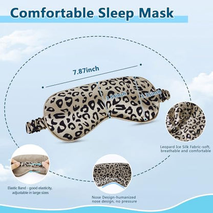 Sleep mask w/Cooling Gel Eye Mask, Heated Eye Mask for Sleeping, Reusable Ice Silk Stain Eye Cover Sleeping Mask for Travel, Home, Office, Yoga, Total Blackout, Stocking Stuffers (Leopard) - color: Brown-leopard