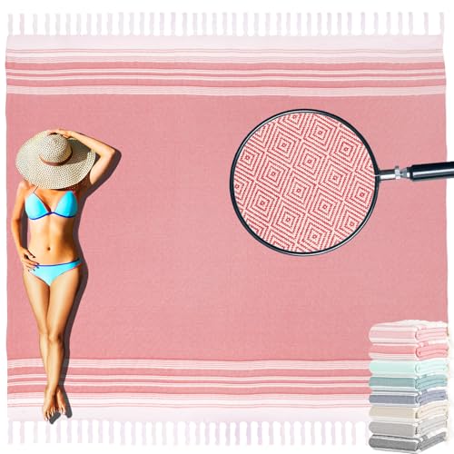 Yongoes Turkish Beach Towel Blanket Oversized 82x88 Coral Boho - color: Coral, size: Extra Large 82"x88"（208x224cm）