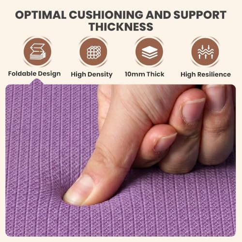 Stepwaver Foldable Fitness Yoga Mat, 0.4” (10 mm) Extra Thick -75” x 26” - color: Purple